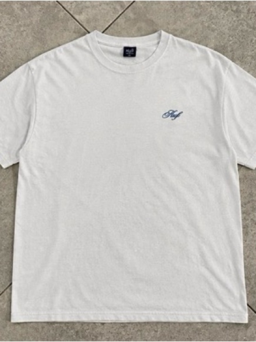 Boohoo White Short Sleeve Crewneck T-Shirt with Small Blue Script Logo